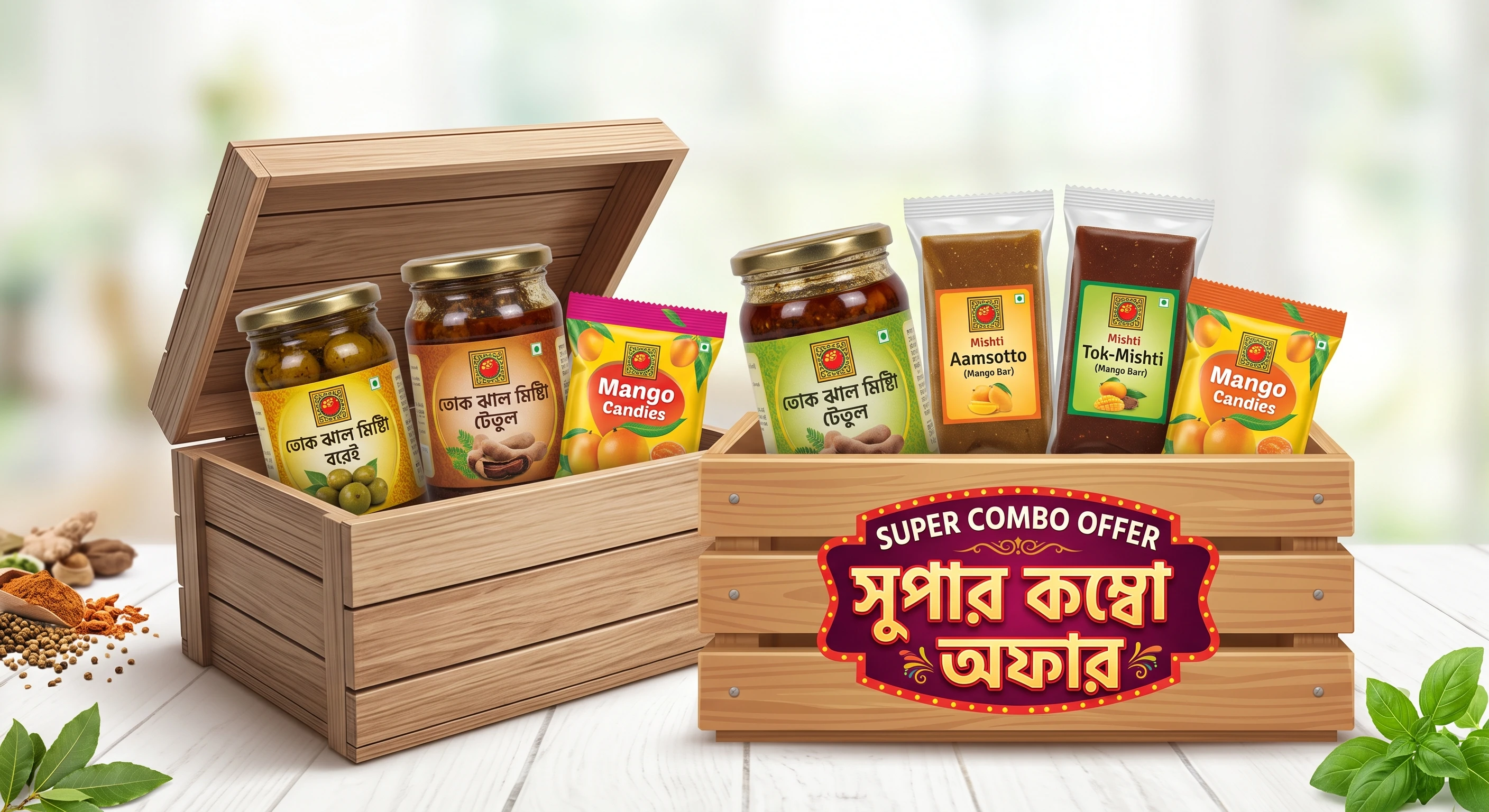 আমসত্ত্ব কম্ব  (3KG Combo Pack) মিষ্টি +টক মিষ্টি + টক ঝাল মিষ্টি  (No Sugar)